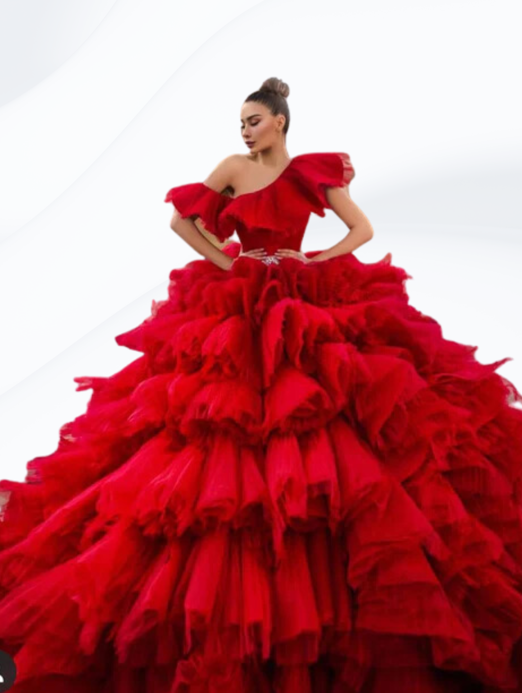 Gorgeous Puffy Red Tulle Wedding Prom Gown