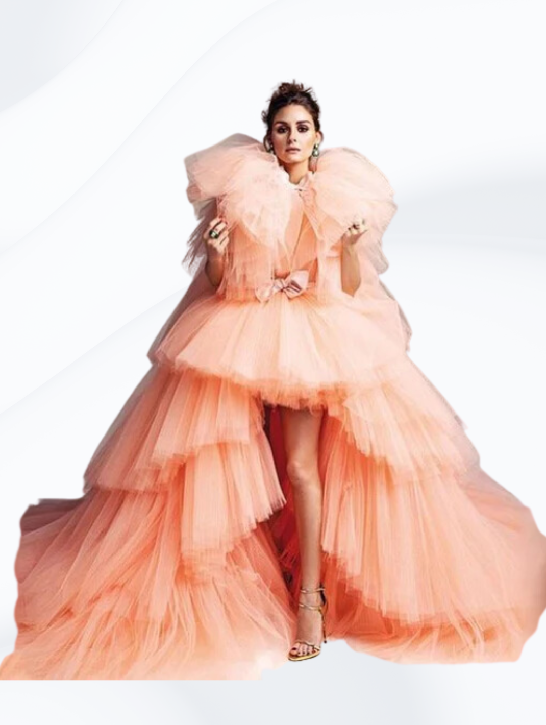 High Fashion Coral Draped Tulle Evening Dress