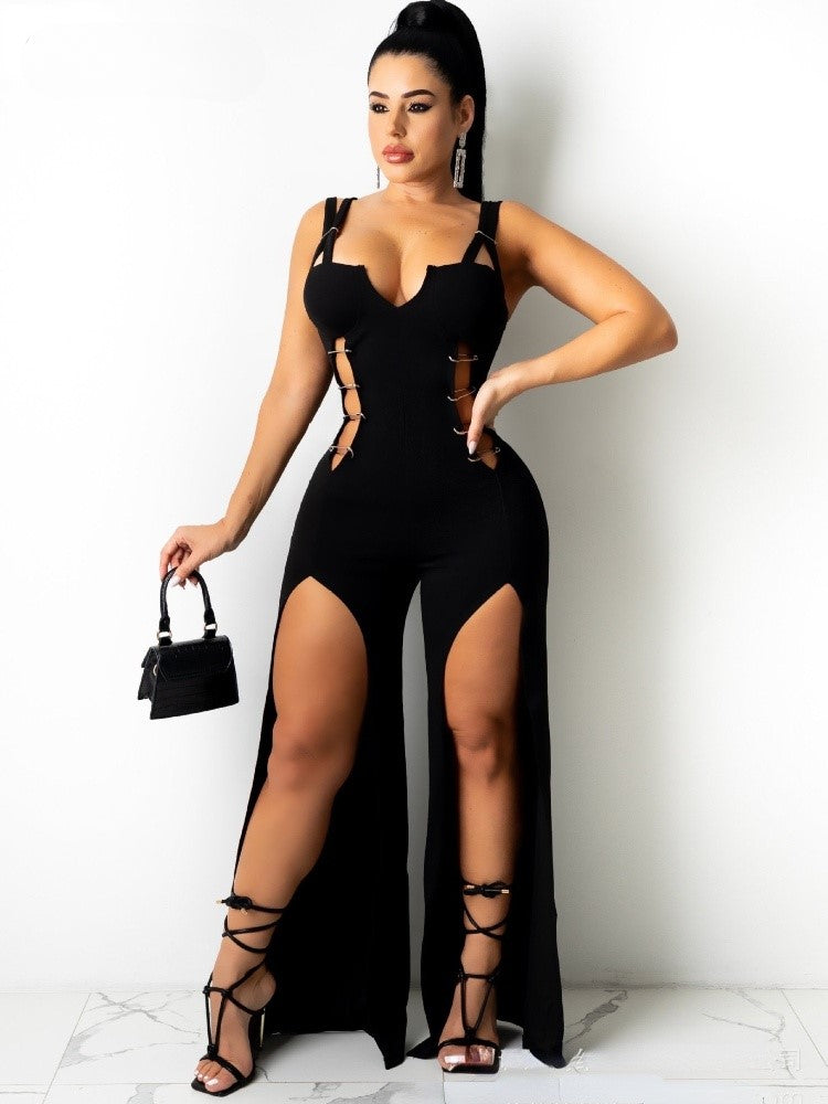 Jumpsuit for Women Solid Strap Hollow Out Slitted Jumpsuits