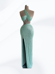 Luxury High Split Crystals Evening Dress