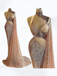 Champagne Mermaid Sparkly Prom Dress