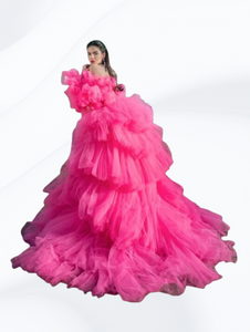 Gorgeous Fuchsia Lush High Low Tulle Prom Gown