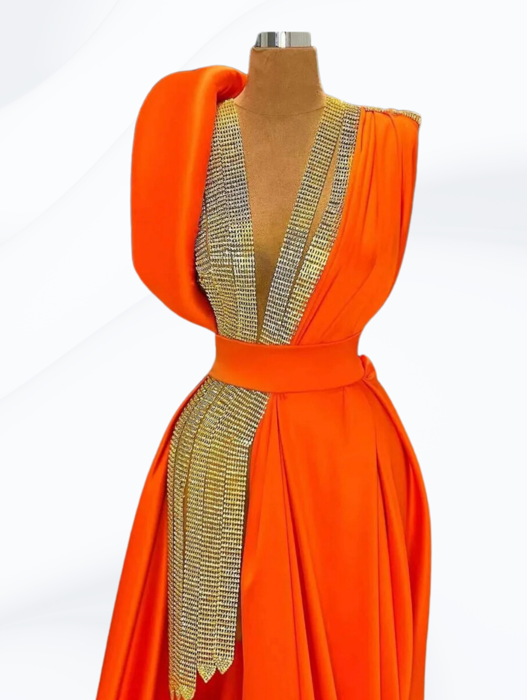 Crystals Orange Long Evening Dress