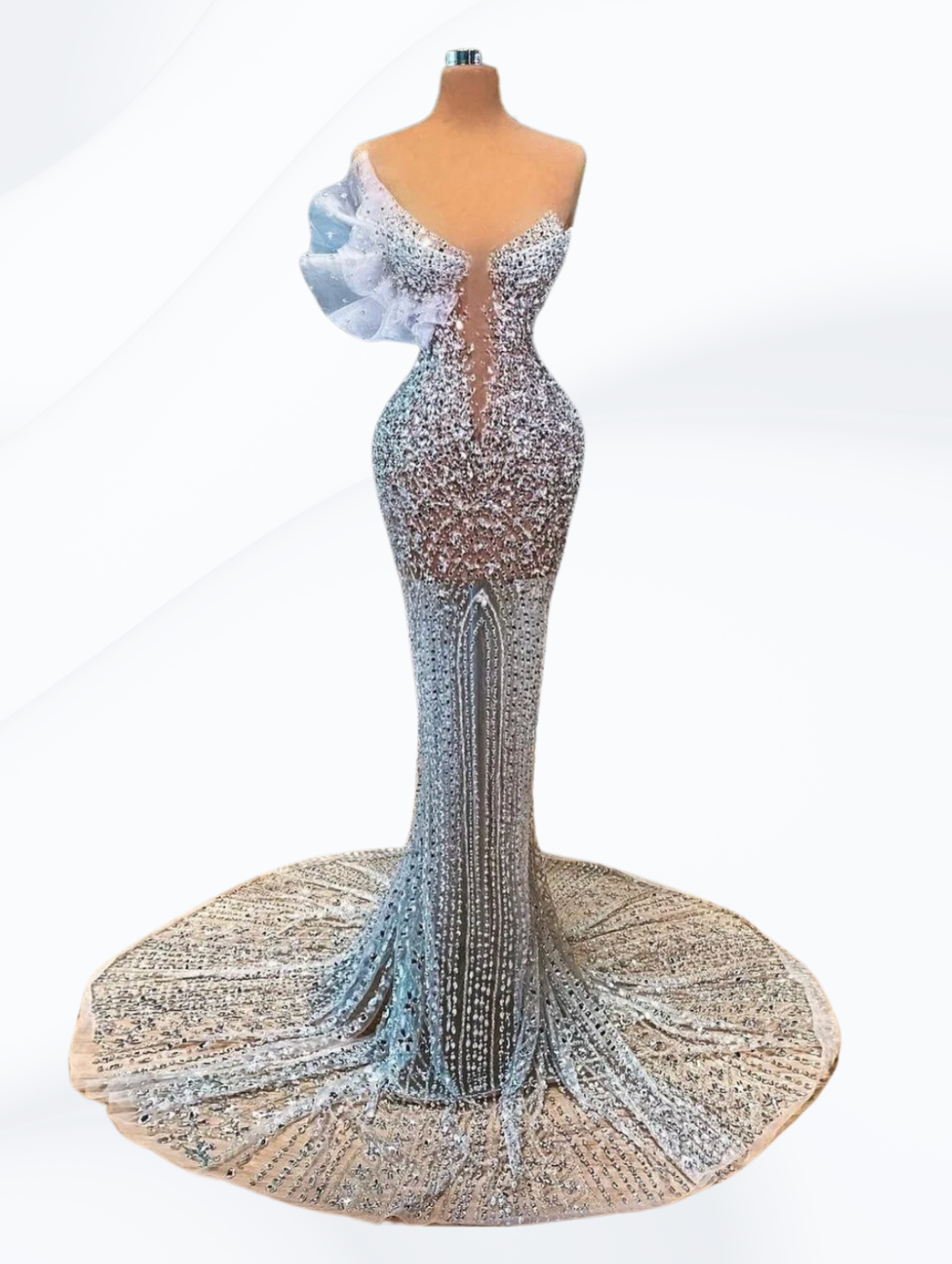 See Thru Crystal Mermaid Evening Dress