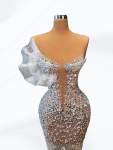 See Thru Crystal Mermaid Evening Dress