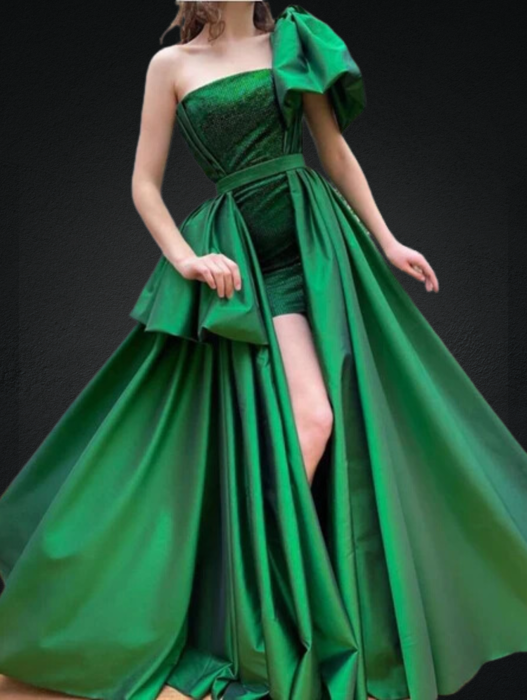 Green Elegant Satin Evening Dress