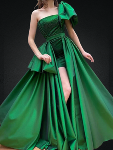 Green Elegant Satin Evening Dress