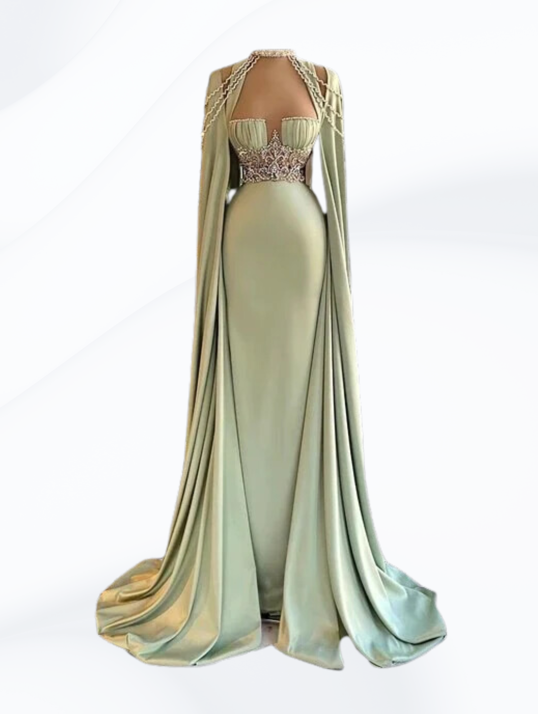 Elegant Satin Crystals Evening Dress