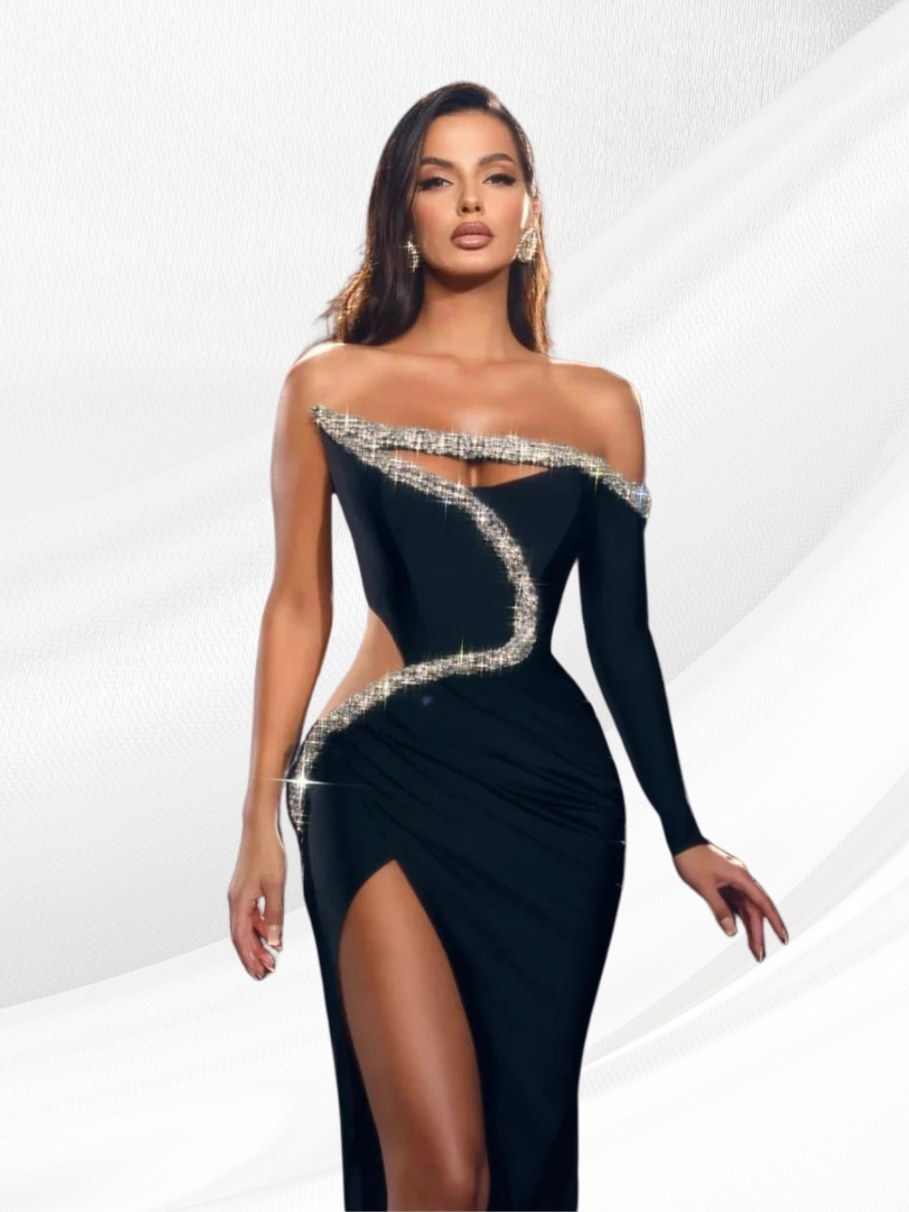 Elegant Crystals Cut Out  Evening Dress