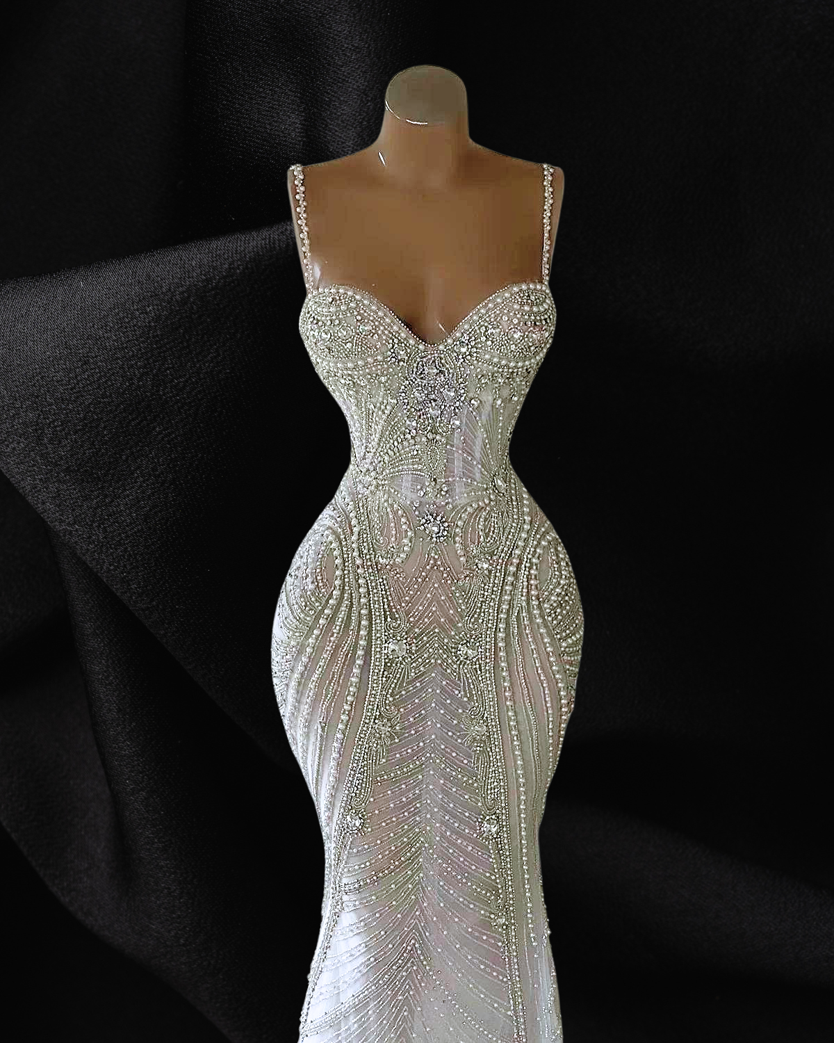 Pearls Crystal Beading Mermaid Dress