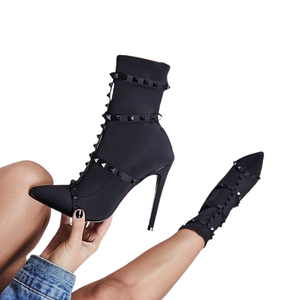 Women High Heels Fetish Rivets Silk Sock Boots