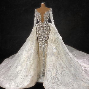 Luxury Two Pieces Long Sleeves Pearls Wedding Gown