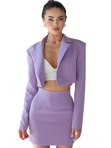 Office Blazer Set Crop Top Mini Skirt Suits 2 Pieces Matching Sets