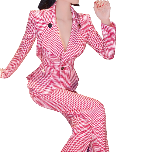 Female Houndstooth Trousers Suit