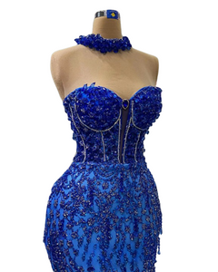 Elegant Full Beadings Royal Blue Mermaid Evening Dress