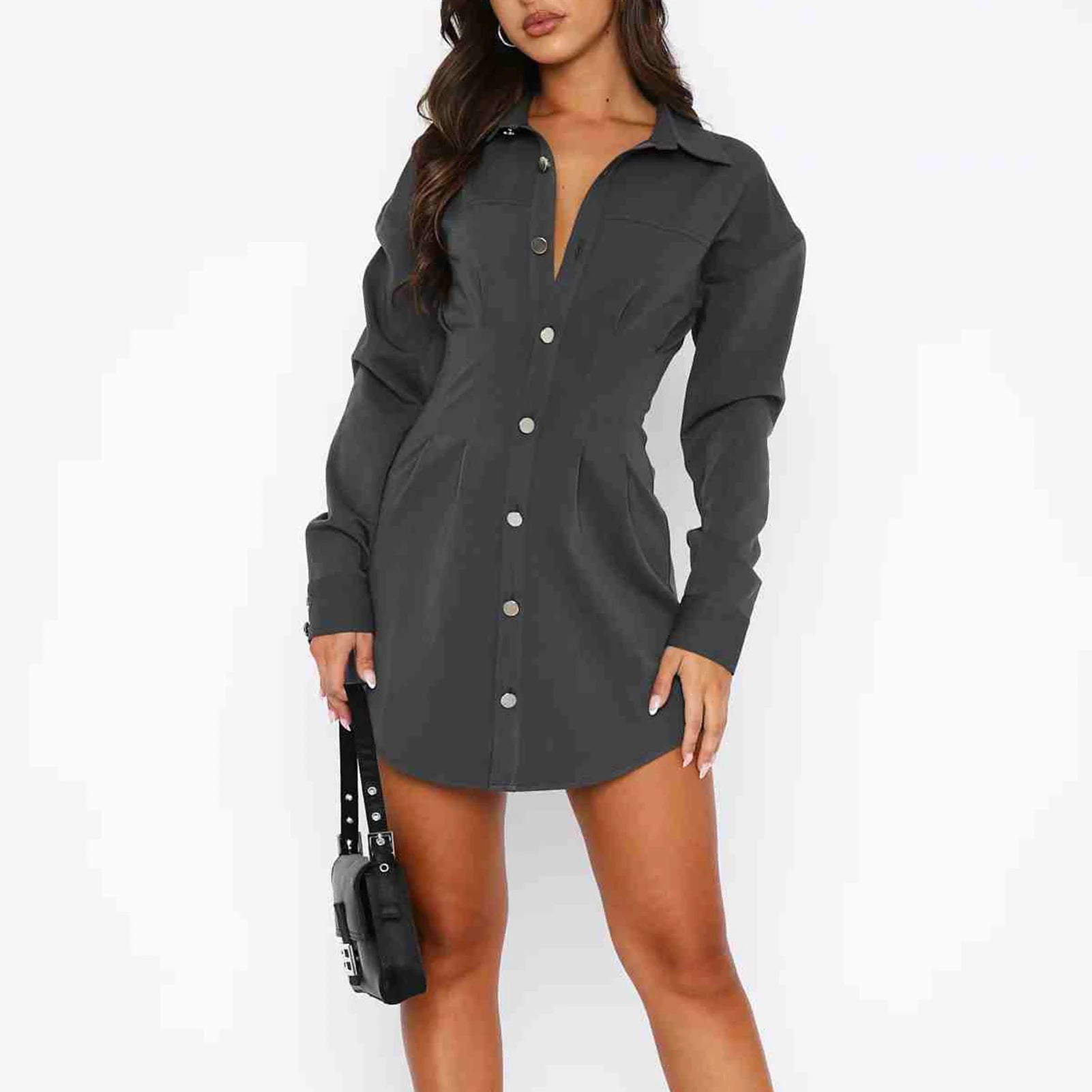 Turn Down Collar Blouses Mini Dress