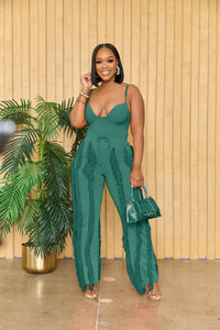 Set Strapless Plunging V-neck Top and Tassel Straight Pants Suit Two 2 Piece Set Outfits Tracksuit