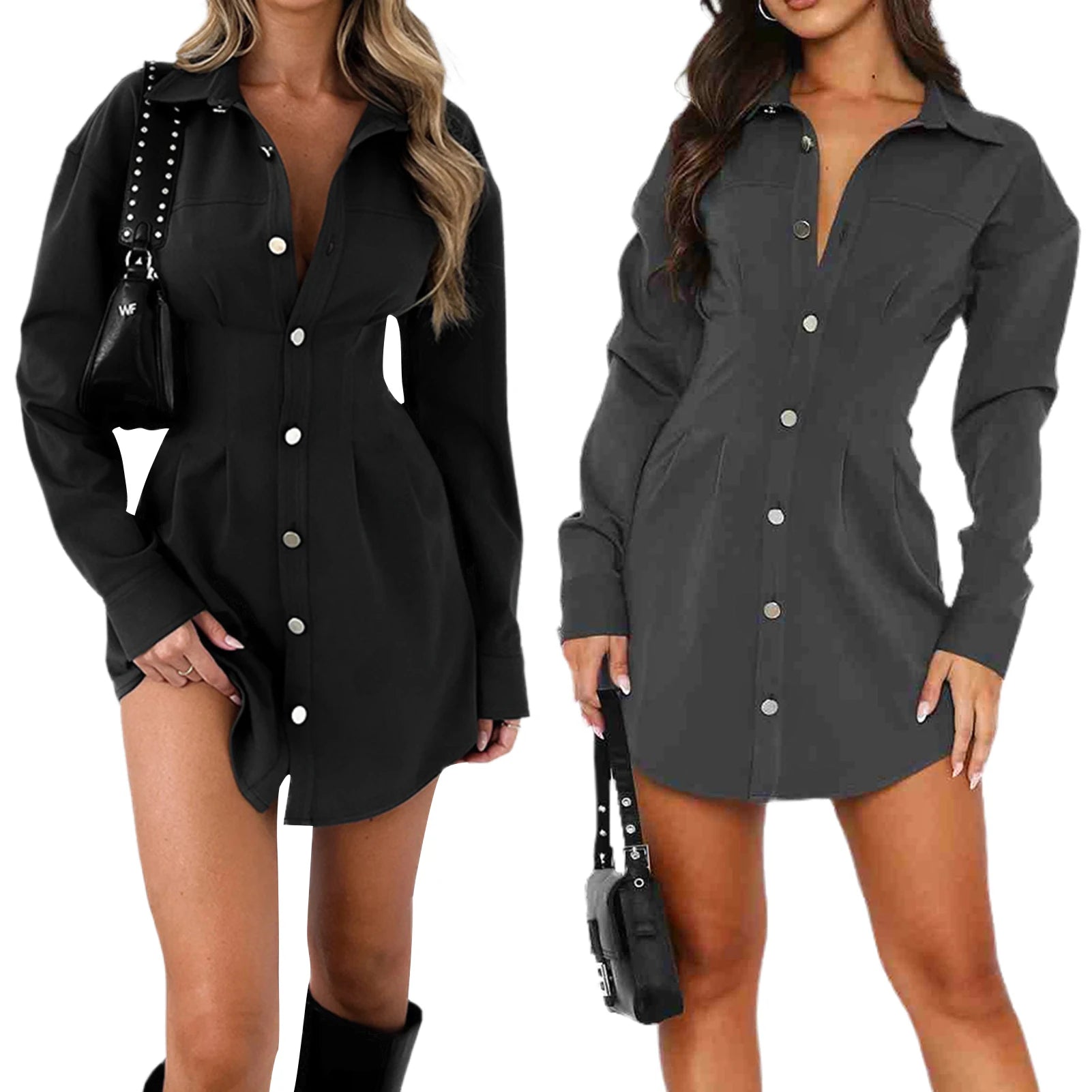 Turn Down Collar Blouses Mini Dress