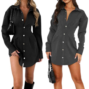 Turn Down Collar Blouses Mini Dress