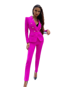 Women Blazer Suit Set Two-piece Lapel Buttons Jacket Pencil Pants Set