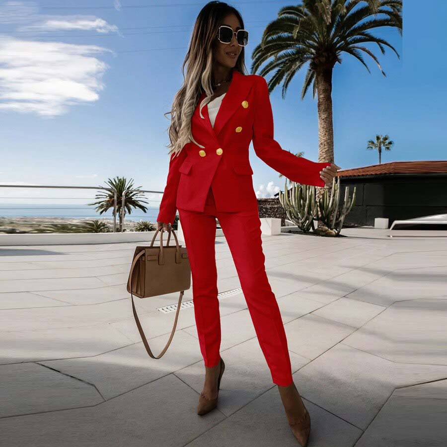 2022 Women's Business Sets Elegant Solid 2PCS Long Sleeve Blazer Pants Suit Office Lady Tracksuit Two Piece Set Fitness Outfits