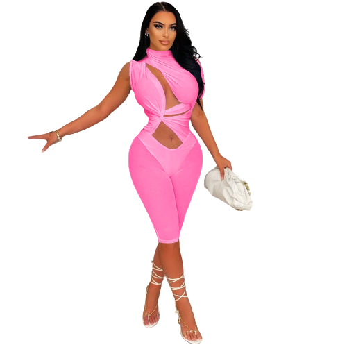 Women Sexy Party Playsuit Cut Out Mesh Patchwork