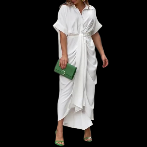 Women Elegant Single Breasted High Waist Chic Long Maxi Dress