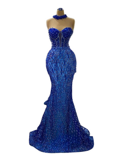 Elegant Full Beadings Royal Blue Mermaid Evening Dress