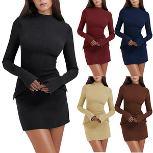 Women's Long Sleeve Mock Neck Bodycon Mini Tank Short Party Dress