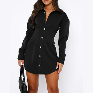 Turn Down Collar Blouses Mini Dress