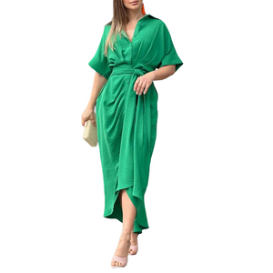 Women Elegant Single Breasted High Waist Chic Long Maxi Dress