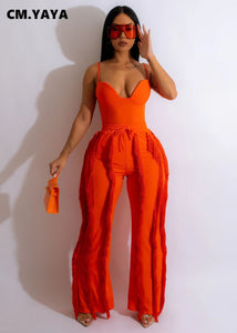 Set Strapless Plunging V-neck Top and Tassel Straight Pants Suit Two 2 Piece Set Outfits Tracksuit