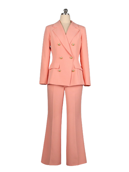 Businesswomen Blazer Sets 2 Piece Outfits Pink Jacket Wide Leg Pants