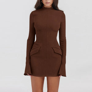 Women's Long Sleeve Mock Neck Bodycon Mini Tank Short Party Dress