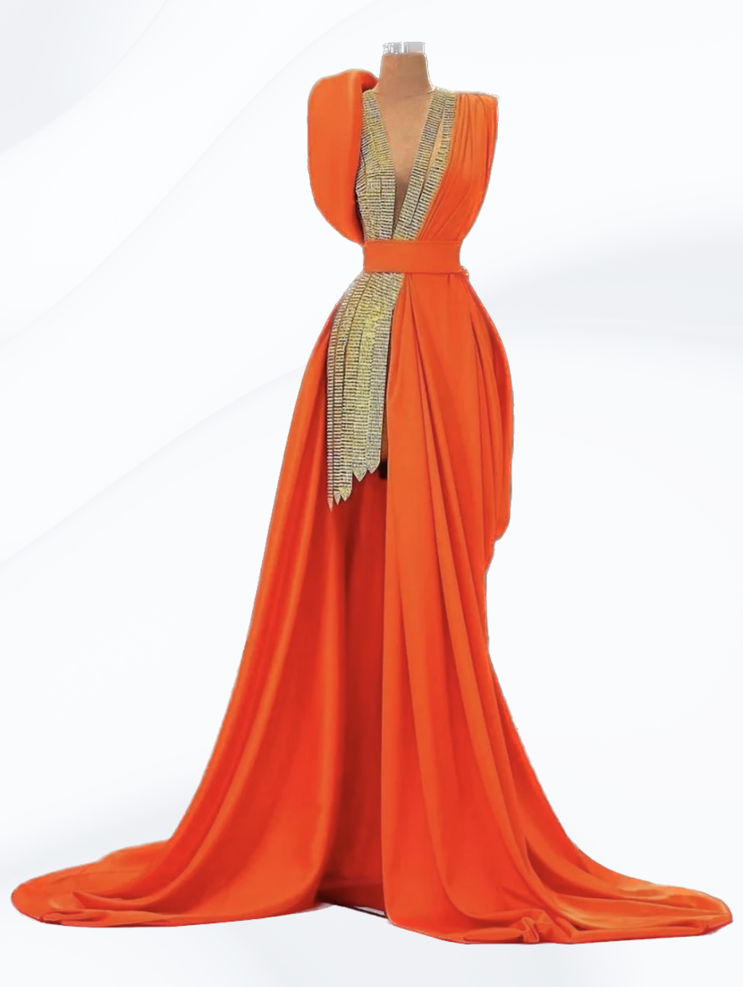 Crystals Orange Long Evening Dress