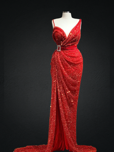 Glitter Red Mermaid Evening Dress