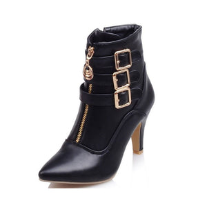 Women Ankle Boots Pointed Toe High Heels Buckle Footwear