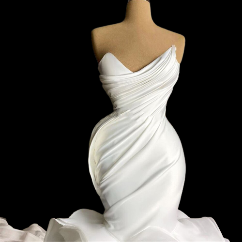 Tiered Draped Long Train Wedding Dresses