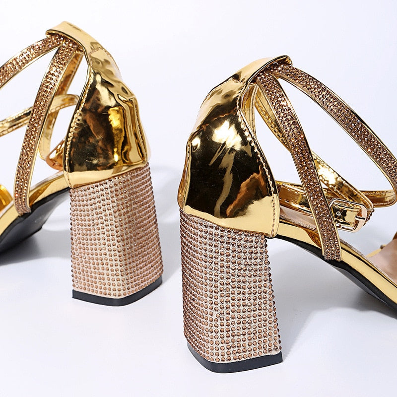 Sexy Women Sandals High Heels Shiny Rhinestone