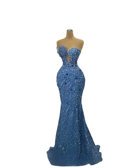 Elegant Full Pearls Beaded Mermaid Evening Dress