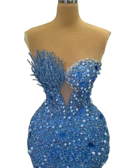 Elegant Full Pearls Beaded Mermaid Evening Dress