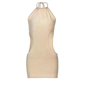 Women Sheath Hollow Out Nude Apricot Side Hole Sleeveless Backless