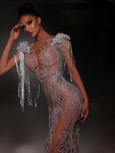 Luxury Beaded Mermaid Tassel Evening Gown