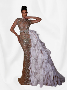 Sexy Illusion Rhinestones Long High Neck Full Lining Evening Dress