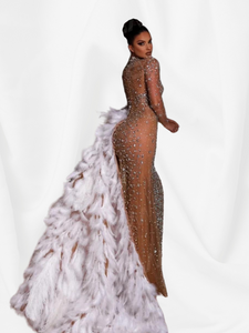 Sexy Illusion Rhinestones Long High Neck Full Lining Evening Dress