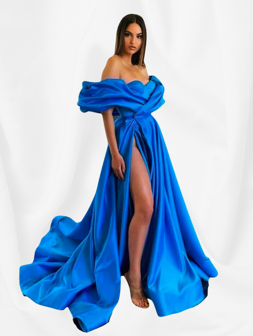 Unique Off The Shoulder Blue Evening Dress