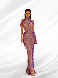 Feathers Straight Luxury Beaded Sequins Evening Dresses