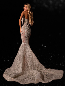 Hand-sewn Beaded Mermaid Luxury Strapless Custom Made Wedding Dresses