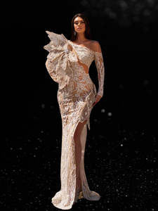 Pearls Crystals Long Evening Gown