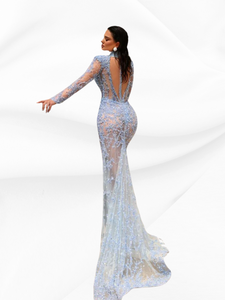 Luxury High Neck Beaded Sequins Evening Dresses